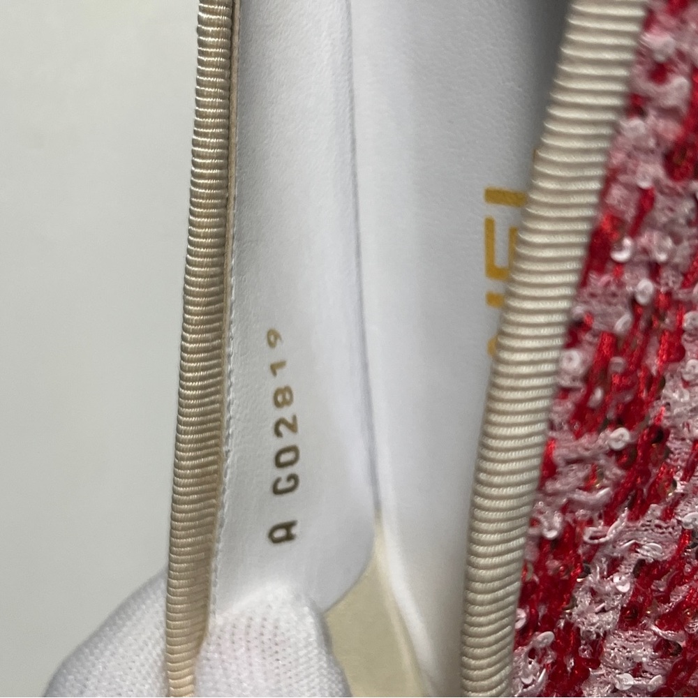 CHANEL Red Tweed & White Leather CC Bow Ballet Flats - Picture 9 of 13